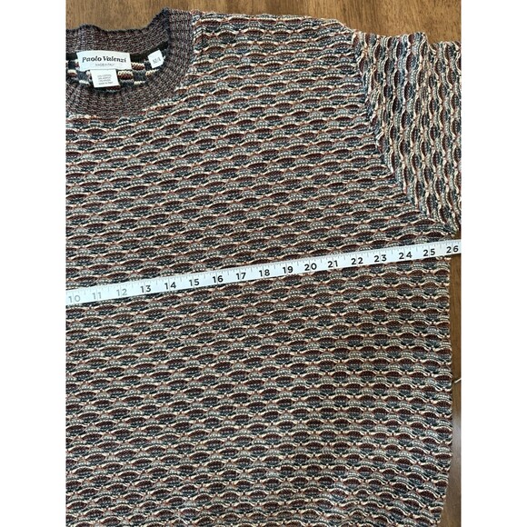 Men’s Italian Knit Sweater Brown Geo Textured Cotton Acrylic L 52 Classic Fall - Picture 9 of 12